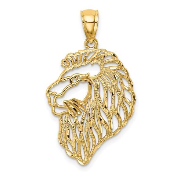 10K Yellow Gold Diamond-Cut Lion Profile Pendant